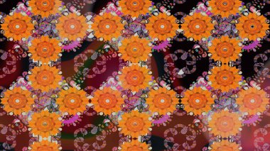 Eskiz klasiği. Renkli Bahar Teması eskiz kalıbı. Düz Çiçek Elementleri Tasarımı. Raster Şirin kumaş deseni.