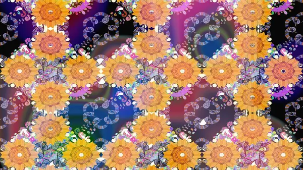 Sarı renkte şirin çiçekler. Küçük çiçekli basit bir çiçek çizimi. Moda baskısı, albüm, ambalaj kağıdı ve duvar kağıdı için zarif dekoratif süslemeler. Raster illüstrasyonu.