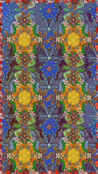 Şirin çiçekli, desenli, kahverengi ve mavi renklerde renksiz desenler. Tekstil için dikişsiz suluboya desen. El çizimi çiçek pürüzsüz desen (taş)).