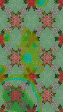 Süslü kumaş deseni. Raster deseni. Çiçekli çiçek deseni, suluboya..