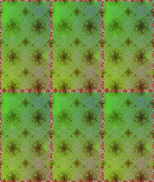 Raster Floral Illustration in cute textile. Elegance seamless pattern with ethnic flowers on green and neutral colors.