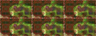 El çizimi çiçekli, soyut, pürüzsüz desen. Raster illüstrasyonu. Kahverengi ve yeşil renkte çiçekler.