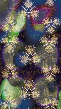 Kumaş, tekstil, duvar kağıdı baskısı için. Eski usul. Raster illüstrasyonu. Eskiz geçmişi. Renkli desenli eskiz deseni, gri çiçekler ve dekoratif elementlerle.