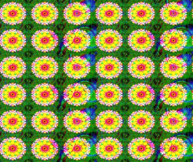 Raster illüstrasyonundaki çiçek desenli çizim. Yeşil renkte çiçekler.