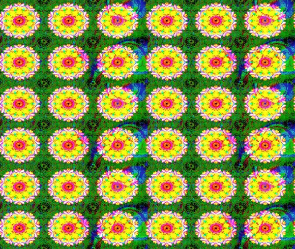 Raster illüstrasyonundaki çiçek desenli çizim. Yeşil renkte çiçekler.