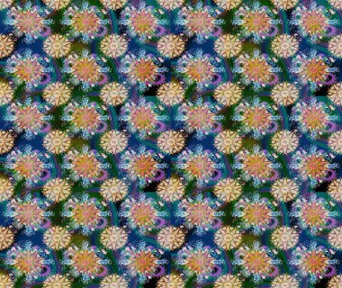 Çiçek desenli çizim. Mavi renkli çiçekler. Renkli Bahar Teması eskiz kalıbı. Asya tekstil tarzında. Raster illüstrasyonu. Düz Çiçek Elementleri Tasarımı.