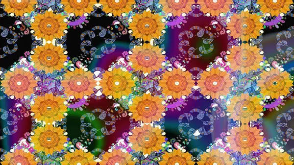 Kıvırcık, parlak örgü. Raster illüstrasyonu. Desen, çizim, çiçek sınırı. Çiçek çelengi. Güzel, parlak, pürüzsüz kumaş, tuval. Klasik eski arkaplan.