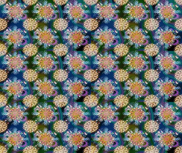 Çiçek desenli çizim. Mavi renkli çiçekler. Renkli Bahar Teması eskiz kalıbı. Asya tekstil tarzında. Raster illüstrasyonu. Düz Çiçek Elementleri Tasarımı.