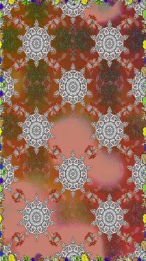 Tekstil için dikişsiz suluboya desen. Elle çizilmiş çiçek deseni (fayans). Şirin çiçekli, desenli, kahverengi desenli..