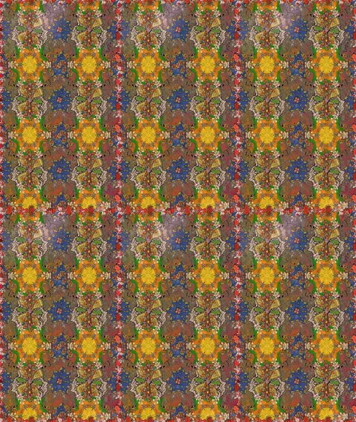 Çiçekler. Vadinin çiçekleri kahverengi ve yeşil renklerde. Soyut etnik raster pürüzsüz desen.