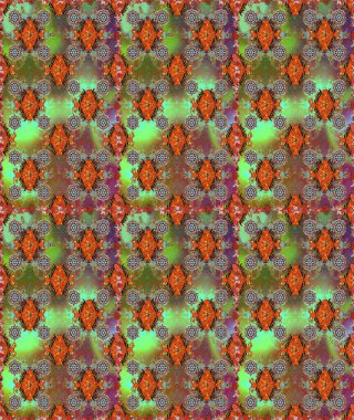 Raster - stok. Kusursuz bir arka plan modeli. Yapraklı çiçekler ve papatya çiçekleri kahverengi ve yeşil renklerde.