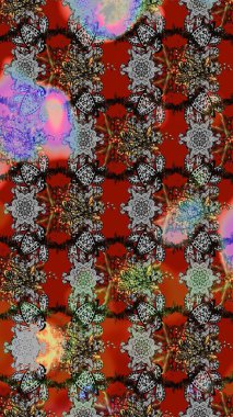 Çok renkli, zarif küçük çiçekler ve gri renkli komik böcekler, raster desen, illüstrasyon.