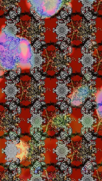 Çok renkli, zarif küçük çiçekler ve gri renkli komik böcekler, raster desen, illüstrasyon.