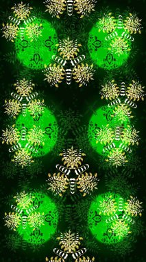 Yeşil ve mavi renklerde. Raster illüstrasyonu. 3D çiçekler, çizim.