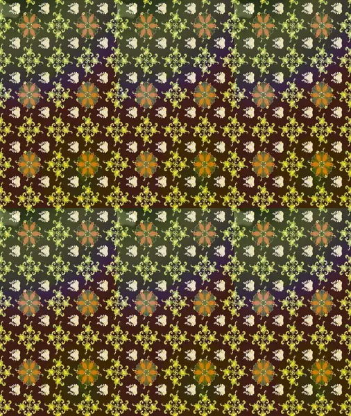 Düz Çiçek Elementleri Tasarımı. Sevimli çiçek raster deseni. Renkli Yaz Temalı eskiz kalıbı. Modaya uygun kumaş deseni.