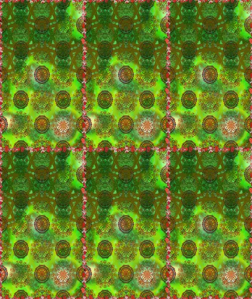 Raster illüstrasyonunda kusursuz çiçek deseni. Suluboya tarzında yeşil renkte çiçekler.