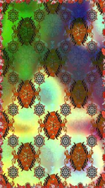 Yeşil renkli çiçekler. Raster illüstrasyonu. El çizimi çiçekleri olan soyut, pürüzsüz desen.