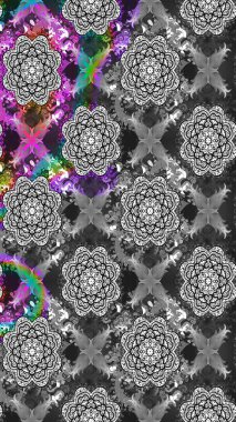 Raster çiçek desenli çiçek deseni, yapraklar, dekoratif elementler, sıçrama, lekeler, el çizimi kontur çizgileri ve Doodle çizim stili, grafik raster çizim çizimi.