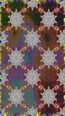 Düz Çiçek Elementleri Tasarım Raster illüstrasyonu. Çiçekli, suluboya desenli kusursuz çiçek deseni. Gri ve kahverengi renkte çiçekler. Renkli Bahar Teması Özelliksiz Arkaplan.