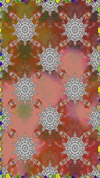 Raster illüstrasyonunda kusursuz çiçek deseni. Kahverengi renkte çiçekler.