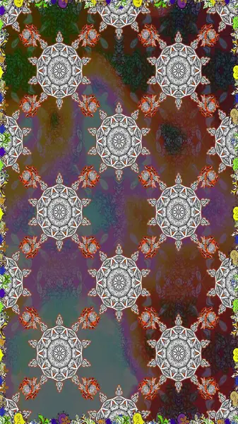 Düz Çiçek Elementleri Tasarım Raster illüstrasyonu. Çiçekli, suluboya desenli kusursuz çiçek deseni. Gri ve kahverengi renkte çiçekler. Renkli Bahar Teması Özelliksiz Arkaplan.