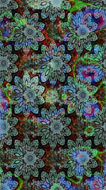 Çiçekler. Vadinin mavi renkli çiçekleri. Soyut etnik raster çizim kalıbı.