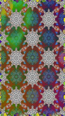 Renkli Bahar Temalı Kusursuz Arkaplan. Sevimli çiçek raster deseni. Düz Çiçek Elementleri Tasarımı. Gri renkli çiçekler.