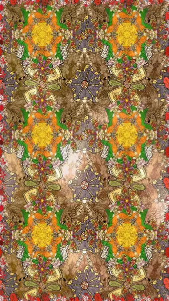 Kahverengi ve bej renklerde. Çiçekli güzel suluboya desen. Raster illüstrasyonu.