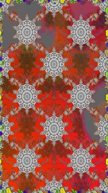 Raster Illustrasyon 'da moda olmayan çiçek deseni. Renkli Yaz Temalı Kusursuz Arkaplan. Düz Çiçek Elementleri Tasarımı. Gri ve kahverengi renkte çiçekler.