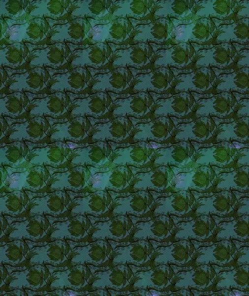 Çiçekli karalama şeklinde Raster çiçek deseni. Yumuşak, bahar çiçekli arka plan. Yeşil renkte çiçekler.