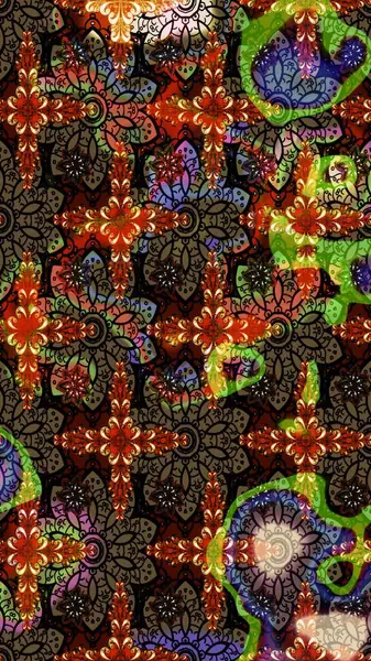 Raster illüstrasyonundaki çiçek desenli çizim. Kahverengi renkte çiçekler.