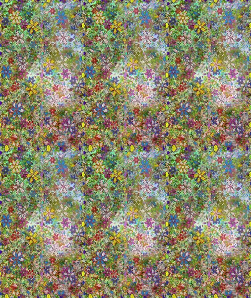 Raster illüstrasyonu. Yeşil ve nötr renklerde Asya tekstil tarzında. Kusursuz çiçek deseni.