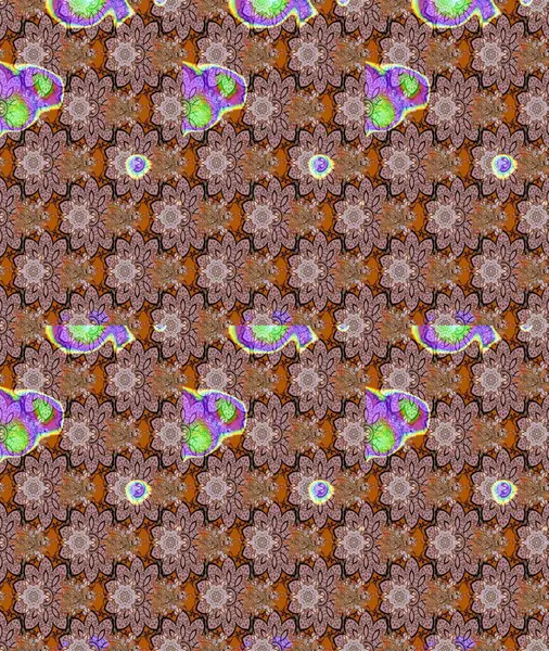 Çizim çiçek deseni duvar kâğıdı olarak kullanılabilir. Raster illüstrasyonu. Kahverengi renkte çiçekler.