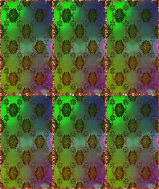 Şatafatlı bahar bahçesi dokusu. Raster illüstrasyonu. Çiçek deseni. Yeşil ve kahverengi renklerde çiçeksiz. Yeşil ve kahverengi renkte çiçekler.