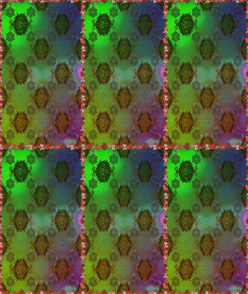 Şatafatlı bahar bahçesi dokusu. Raster illüstrasyonu. Çiçek deseni. Yeşil ve kahverengi renklerde çiçeksiz. Yeşil ve kahverengi renkte çiçekler.