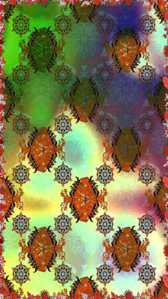 Yeşil renkli çiçekler. Raster illüstrasyonu. El çizimi çiçekleri olan soyut, pürüzsüz desen.