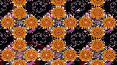 Şirin çiçek elementleri. Robot resim. Raster illüstrasyonu. Turuncu renkte çiçekler.