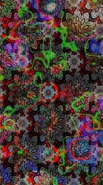 Güzel, parlak, pürüzsüz kumaş, tuval. Kıvırcık, parlak örgü. Çiçek çelengi. Eski moda arka plan. Raster illüstrasyonu. Desen, çizim, çiçek sınırı..