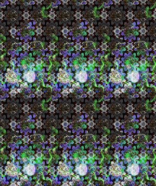 Raster Floral Illustration, Asyalı tekstil. Gri renkli etnik çiçeklerle zarif eskiz deseni.