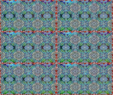 Raster illüstrasyonu. 3 boyutlu çiçekler, pürüzsüz. Mavi ve gri renklerde.