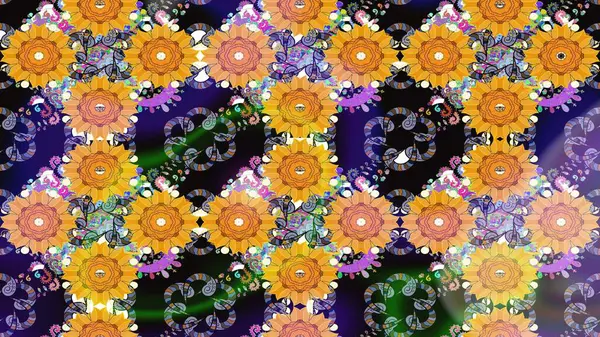 Klasik çiçek tasarımı elementleri. Sarı kıvırcık çiçekler sarı renkte şekillenir. Raster illüstrasyonu.