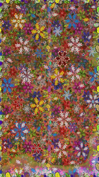 Kahverengi ve yeşil renkli çiçekler. Sevimli çiçek raster deseni. Düz Çiçek Elementleri Tasarımı. Renkli Bahar Teması Kusursuz Arkaplan.