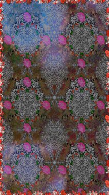 Kızılderili desenli desenli desenli şal deseni. Tekstil, tebrik kartı, boyama kitabı, telefon kılıfı baskısı için kullanılabilir. Raster Henna dövme stili. Etnik Mandala süsü.