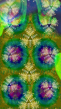 Raster illüstrasyonu. Çiçek desenli eskiz, darbeler, sıçramalar, yaz çiçekleri. Yeşil ve mavi renkte çiçekler.