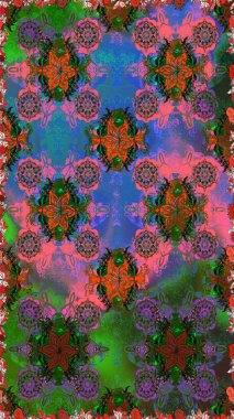 Raster suluboya çiçek deseni, narin çiçekler, yeşil ve kahverengi çiçekler, tebrik kartı şablonu. Güzel kumaş deseni.