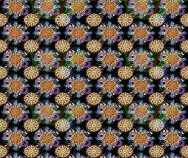 Çiçek buketleriyle klasik bir eskiz şekli. Siyah renklerde. Raster illüstrasyonu.