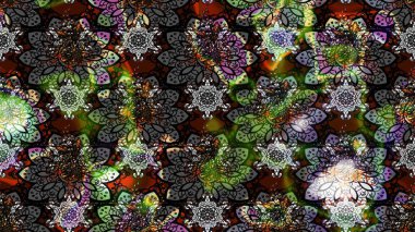 Raster Çiçek İllüstrasyonu güzel tekstil. Gri renkli etnik çiçeklerle zarif eskiz deseni.