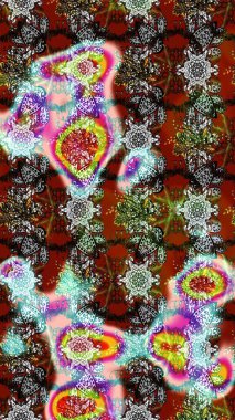 Çiçeksel çizim kalıbının yansıması. Vadinin çiçekleri kahverengi renklerde.