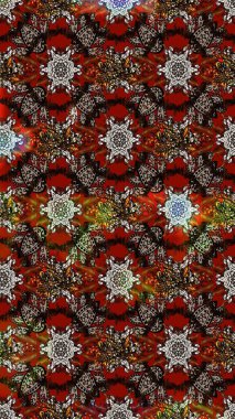 Soyut etnik raster çizim kalıbı. Kabile sanatı boho baskısı, klasik çiçek arkaplanı. Arkaplan dokusu, duvar kağıdı, kahverengi renkli çiçek teması.