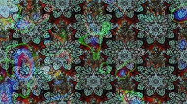 Raster Çiçek İllüstrasyonu güzel tekstil. Yeşil renkli etnik çiçeklerle zarif eskiz deseni.